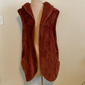 NWOT long fuzzy hooded vest